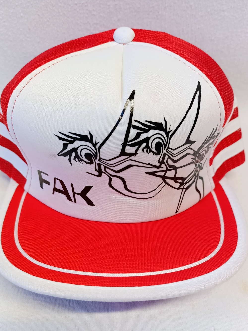 Red &White Foam & Mesh Classic 5-panel Trucker Hat, With Retro Side Stripes